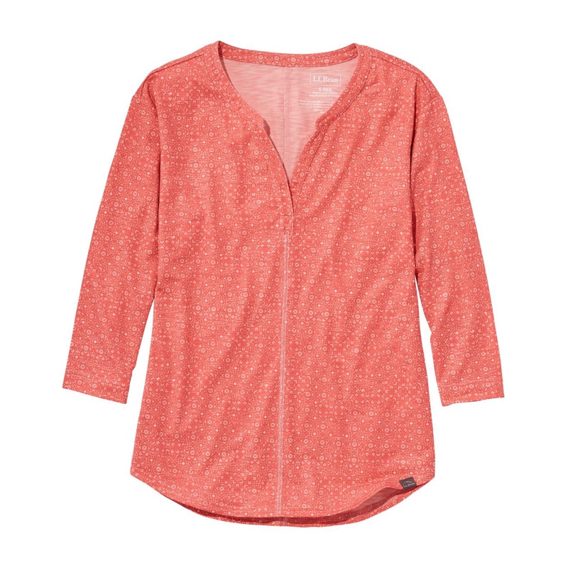 米国フィット・プチ ストリームサイド・ティ、7分丈袖 スプリットネック プリント