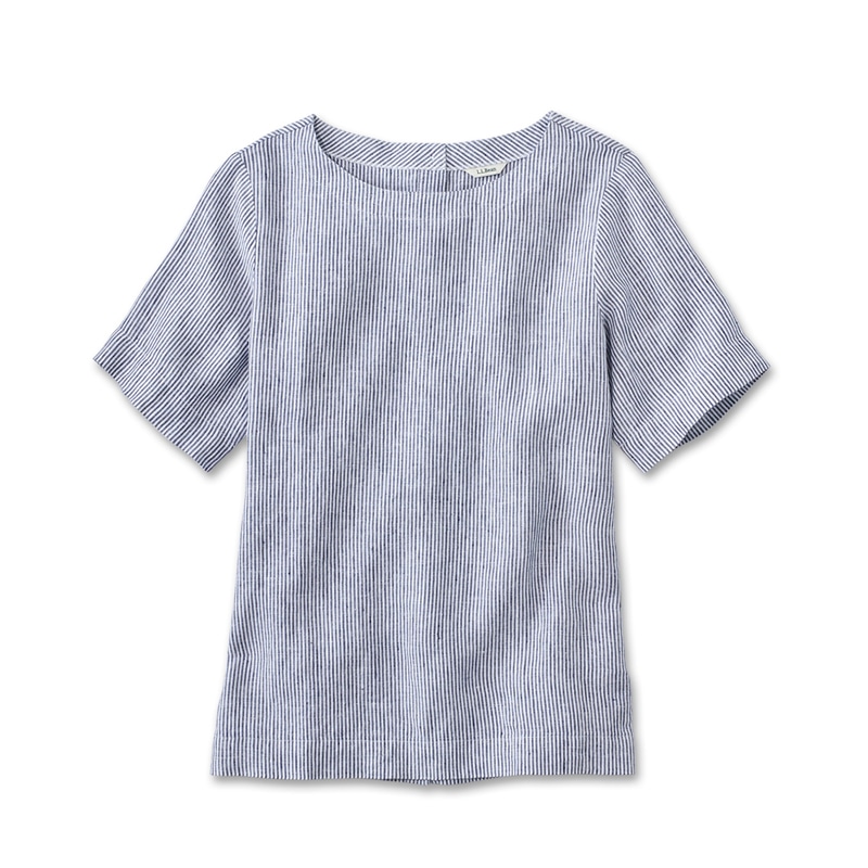 ジャパン・フィット プレミアム・ウォッシャブル・リネン・シャツ、プルオーバー 半袖 ストライプ