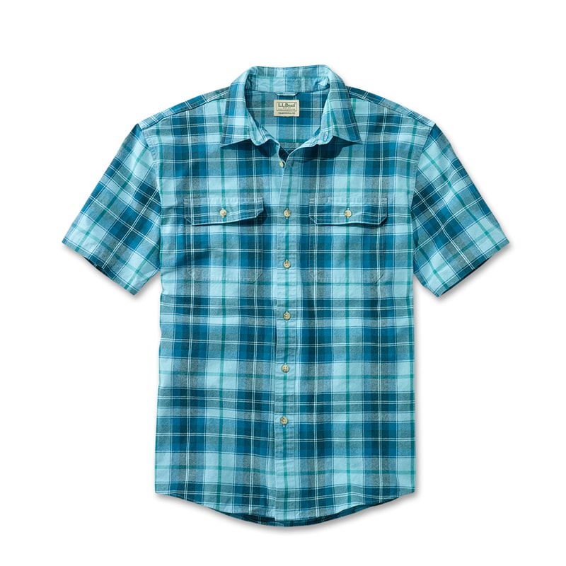 ジャパン・フィット サンウォッシュ・キャンバス・シャツ、半袖 プラッド