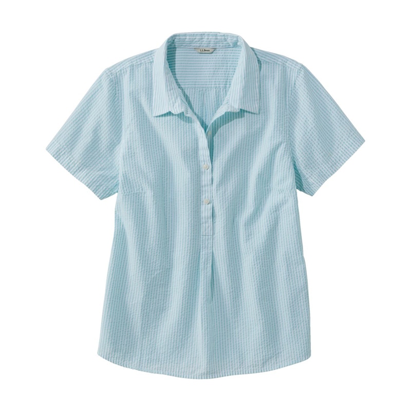 ジャパン・フィット バケーションランド・シアサッカー・シャツ、ポップオーバー 半袖 ストライプ