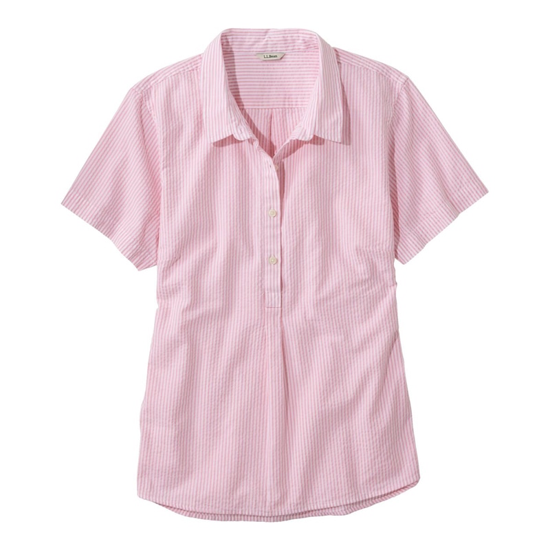 ジャパン・フィット バケーションランド・シアサッカー・シャツ、ポップオーバー 半袖 ストライプ