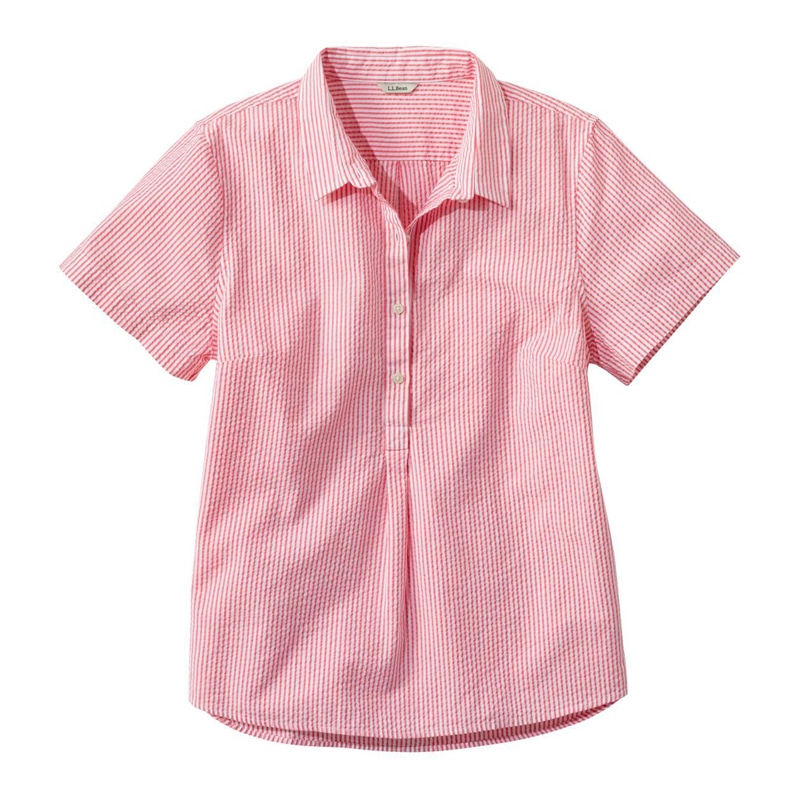 ジャパン・フィット バケーションランド・シアサッカー・シャツ、ポップオーバー 半袖 ストライプ