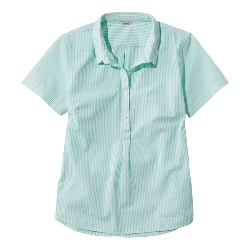 ジャパン・フィット バケーションランド・シアサッカー・シャツ、ポップオーバー 半袖 ストライプ