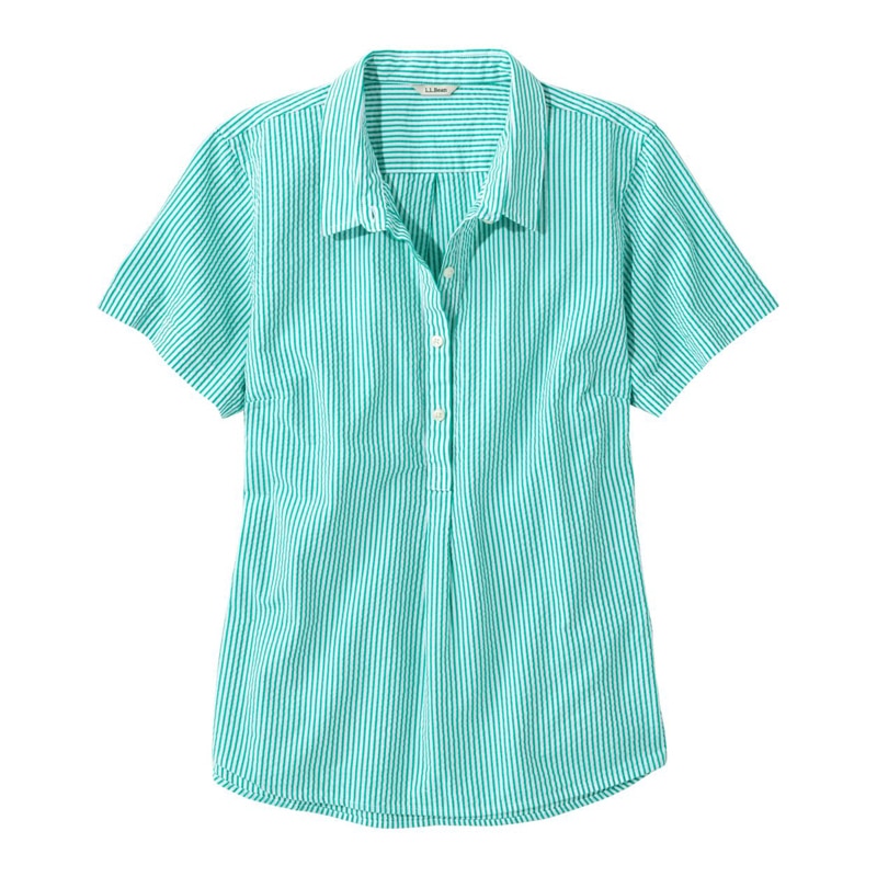 ジャパン・フィット バケーションランド・シアサッカー・シャツ、ポップオーバー 半袖 ストライプ