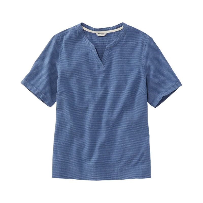 ジャパン・フィット テクスチャード・リネン/コットン・シャツ、半袖 ストライプ