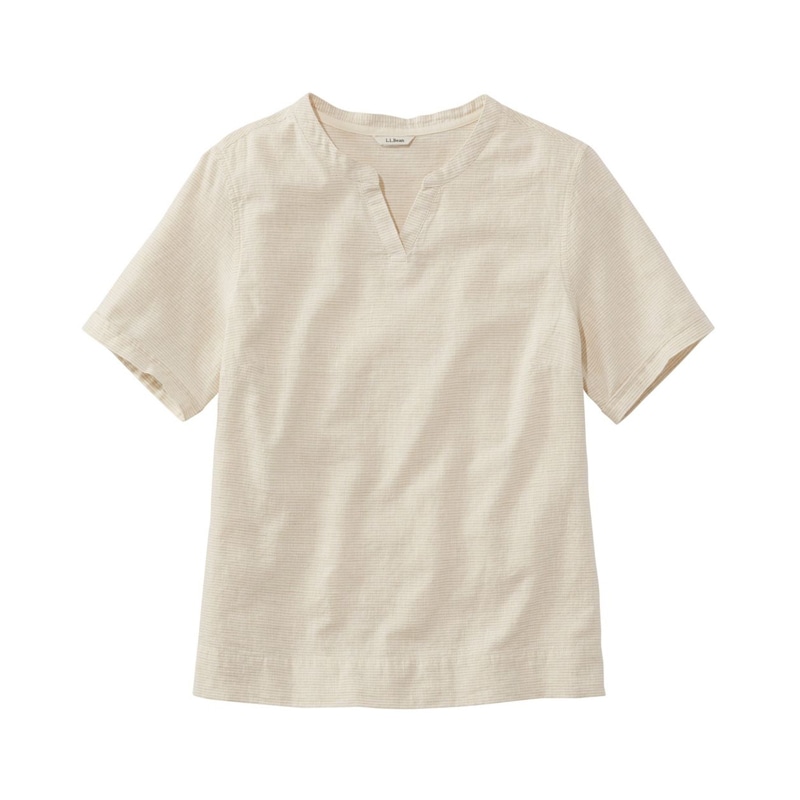 ジャパン・フィット テクスチャード・リネン/コットン・シャツ、半袖 ストライプ