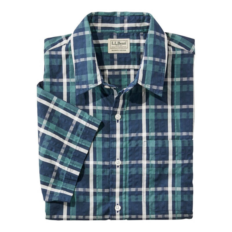 ジャパン・フィット オーガニック・コットン・シアサッカー・シャツ、半袖 プラッド