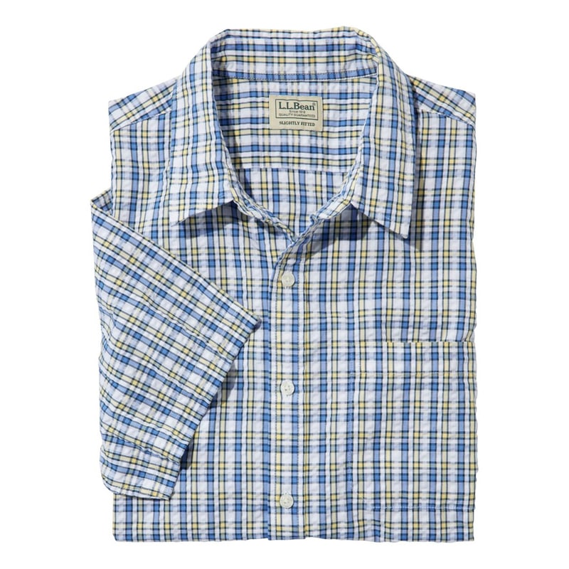 ジャパン・フィット オーガニック・コットン・シアサッカー・シャツ、半袖 プラッド