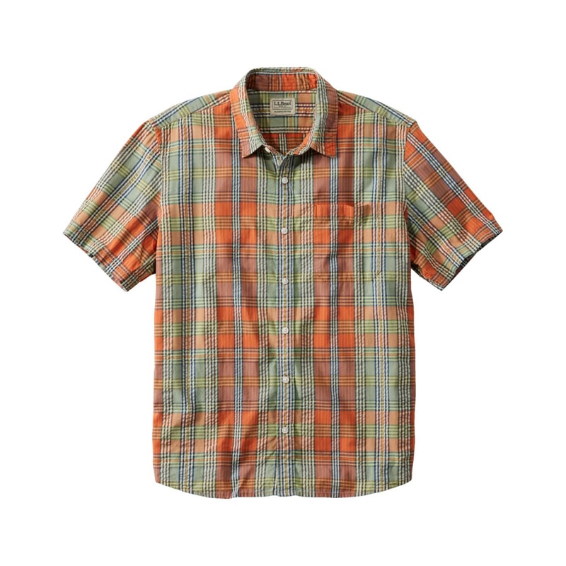 ジャパン・フィット オーガニック・コットン・シアサッカー・シャツ、半袖 プラッド