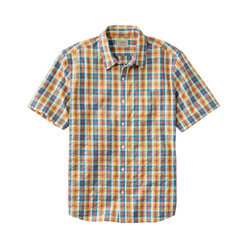 ジャパン・フィット オーガニック・コットン・シアサッカー・シャツ、半袖 プラッド