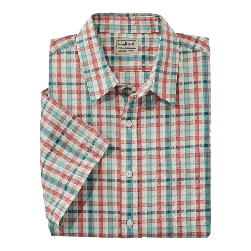 ジャパン・フィット オーガニック・コットン・シアサッカー・シャツ、半袖 プラッド