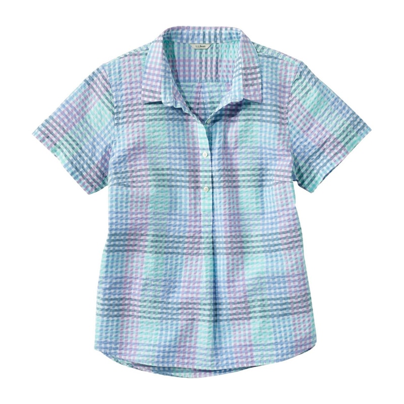 ジャパン・フィット バケーションランド・シアサッカー・シャツ、ポップオーバー 半袖 プラッド