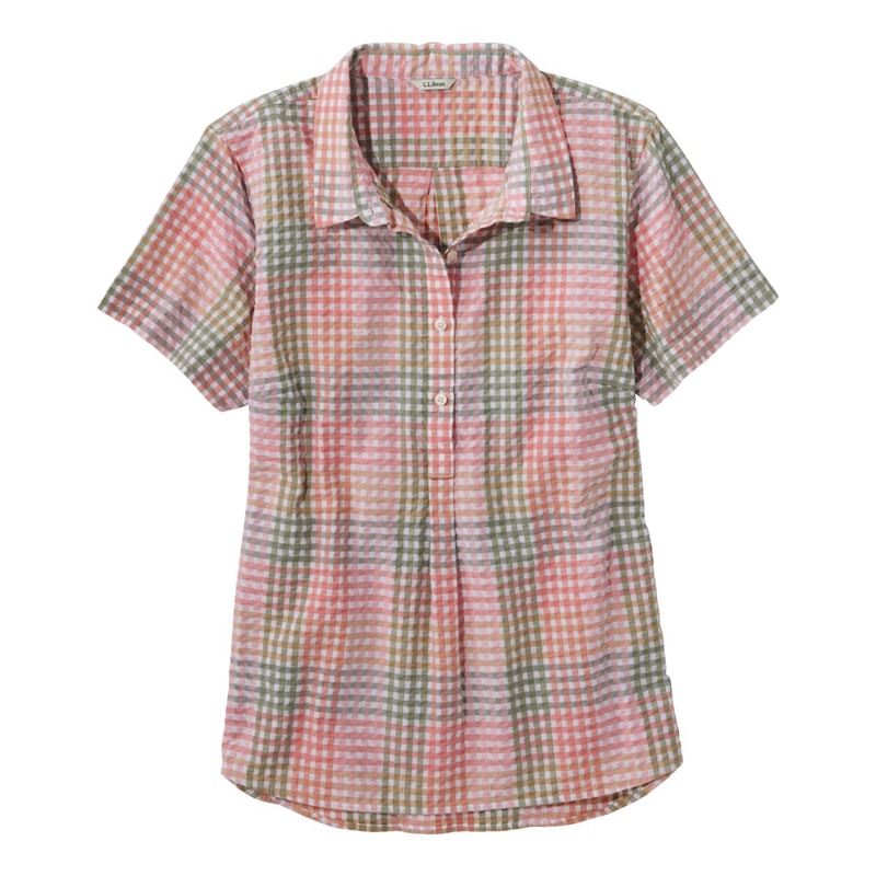 ジャパン・フィット バケーションランド・シアサッカー・シャツ、ポップオーバー 半袖 プラッド