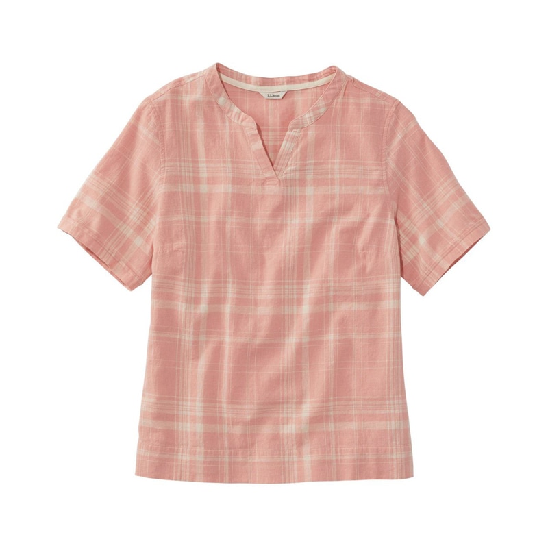 ジャパン・フィット テクスチャード・リネン/コットン・シャツ、半袖 プラッド