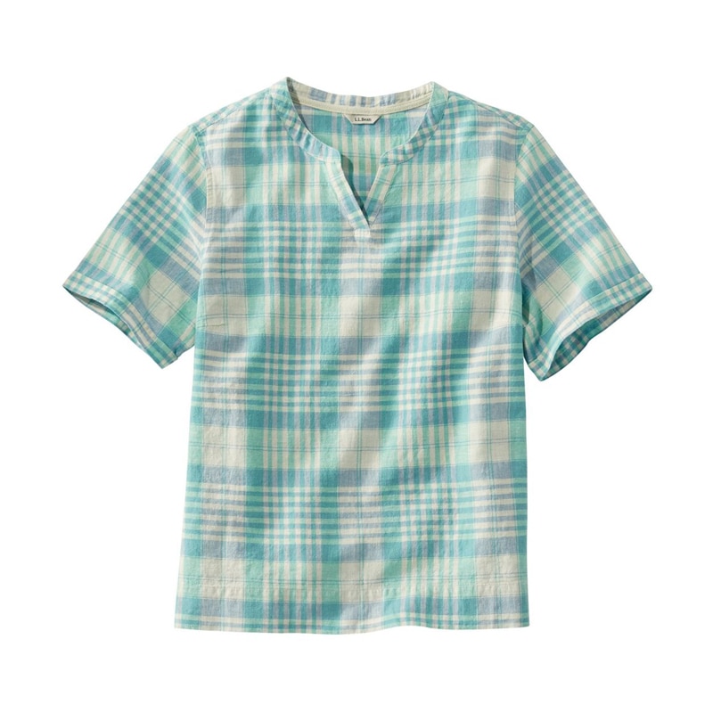 ジャパン・フィット テクスチャード・リネン/コットン・シャツ、半袖 プラッド