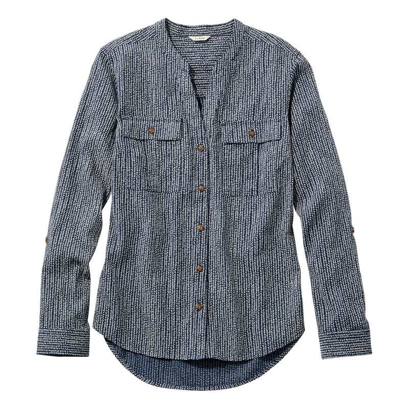 ジャパン・フィット ソフト・コットン・クリンクル・シャツ、ロールタブ、プリント