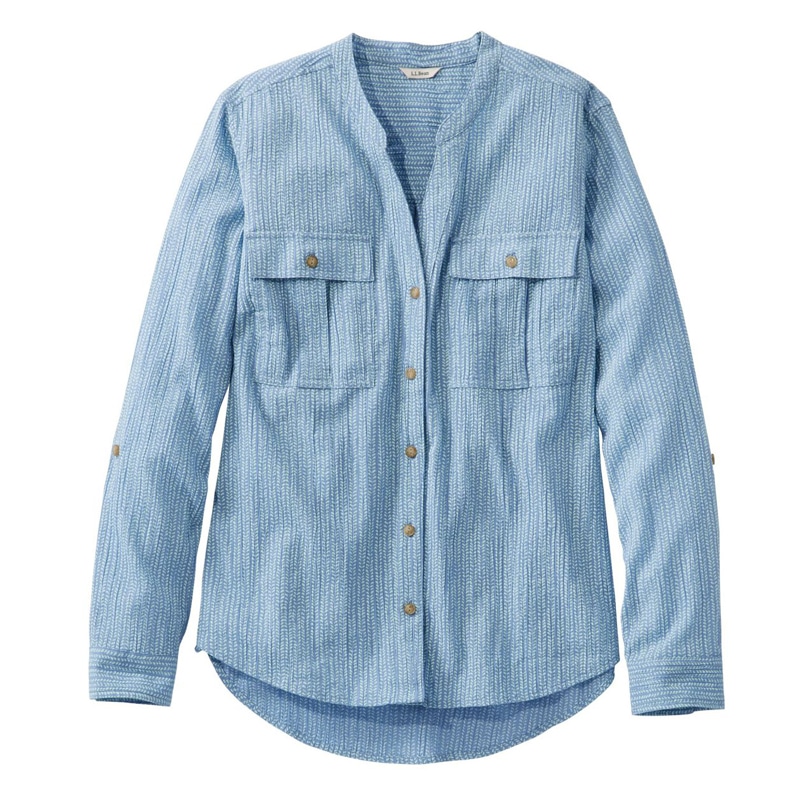 ジャパン・フィット ソフト・コットン・クリンクル・シャツ、ロールタブ、プリント