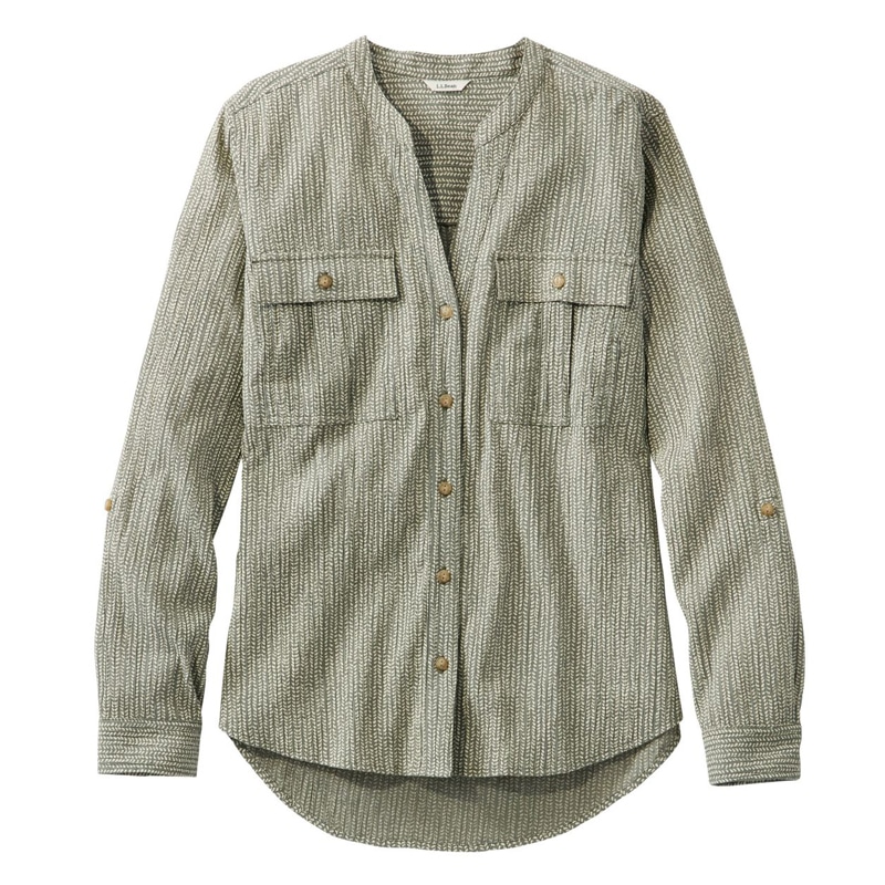 ジャパン・フィット ソフト・コットン・クリンクル・シャツ、ロールタブ、プリント