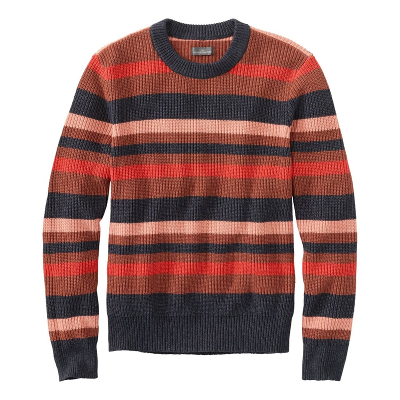 米国フィット・レギュラー シグネチャー・シェーカー・ステッチ・セーター、クルーネック ストライプ