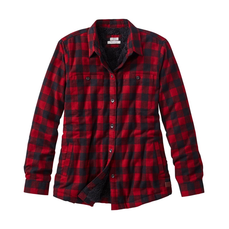 ジャパン・フィット スコッチ・プラッド・フランネル・シャツ、シェルパフリースの裏地付き