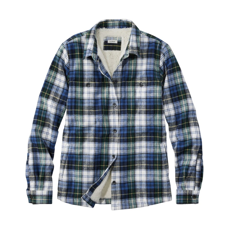 ジャパン・フィット スコッチ・プラッド・フランネル・シャツ、シェルパフリースの裏地付き