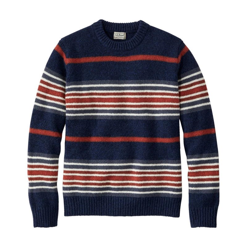 ジャパン・フィット ビーンズ・クラシック・ラグ・ウール・セーター、クルーネック　ストライプ