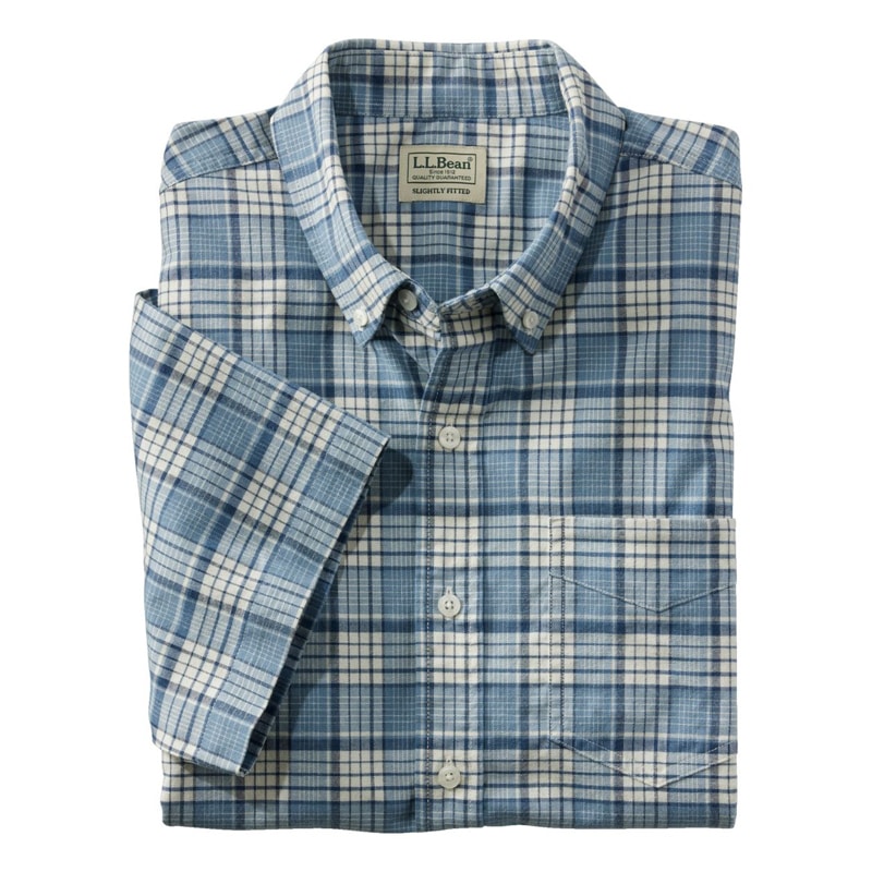 米国フィット・レギュラー コンフォート・ストレッチ・オックスフォード・シャツ、スライトリー・フィット 半袖 プラッド