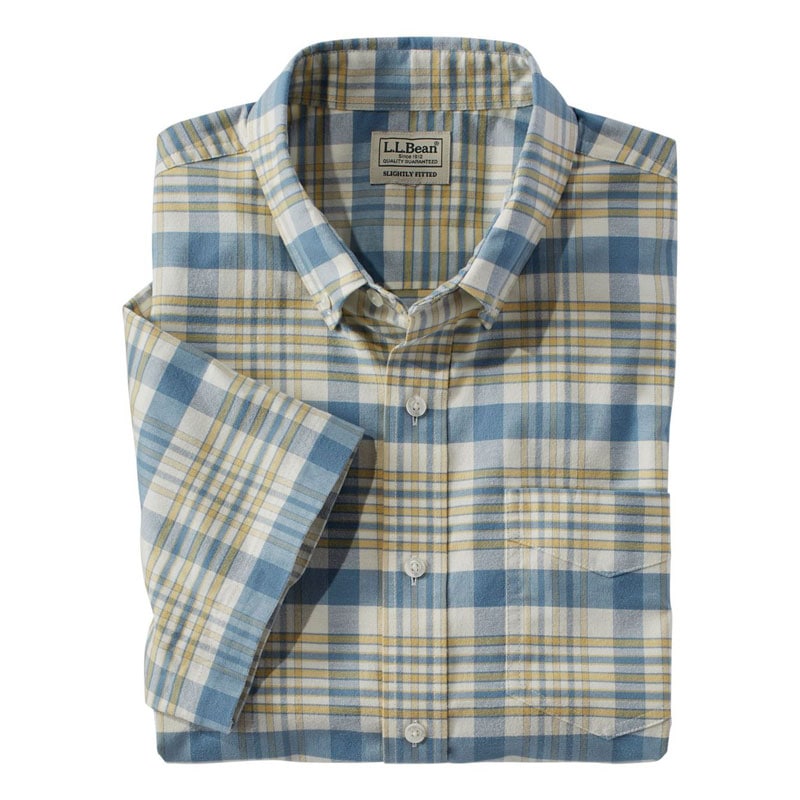 米国フィット・レギュラー コンフォート・ストレッチ・オックスフォード・シャツ、スライトリー・フィット 半袖 プラッド