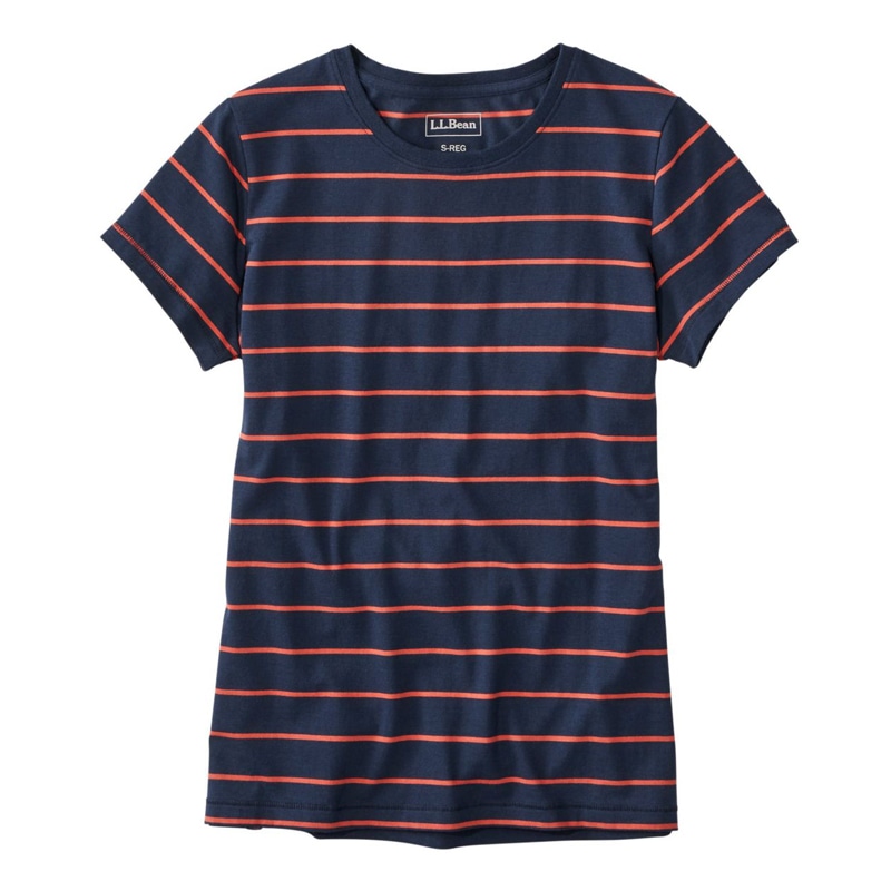 米国フィット・レギュラー ソフト・ストレッチ・スーピマ・ティ、半袖 クルーネック ストライプ