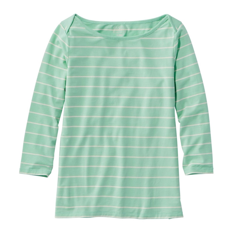 米国フィット・レギュラー ソフト・ストレッチ・スーピマ・ティ、7分丈袖 ボートネック ストライプ