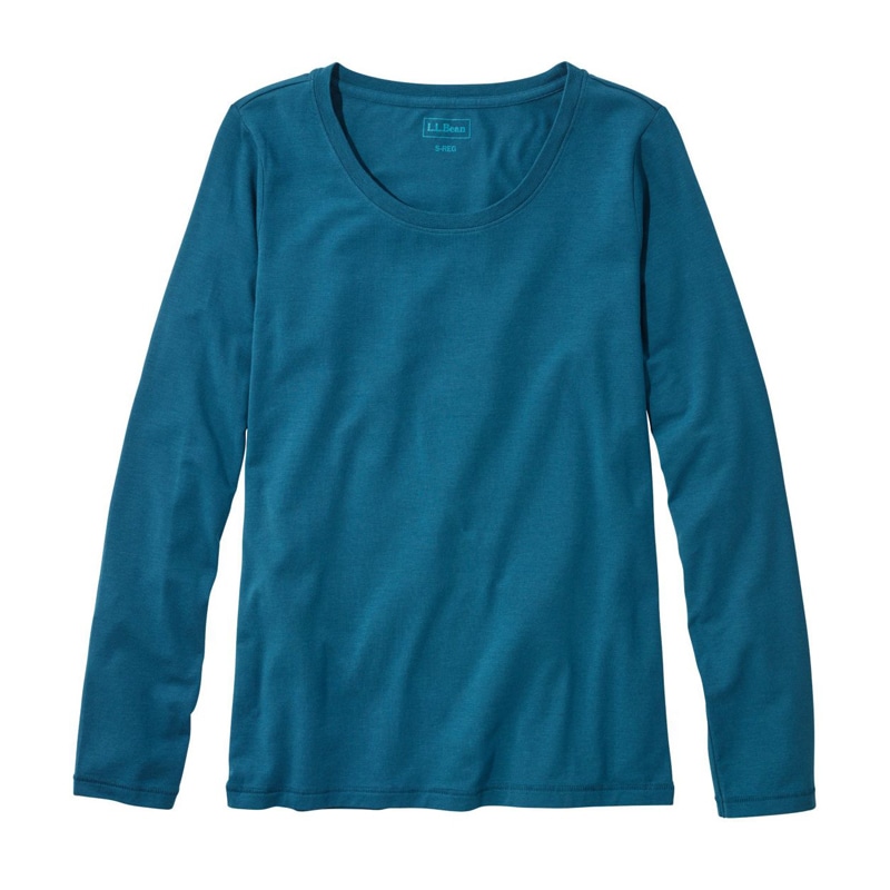 米国フィット・レギュラー ソフト・ストレッチ・スーピマ・ティ、長袖 スクープネック