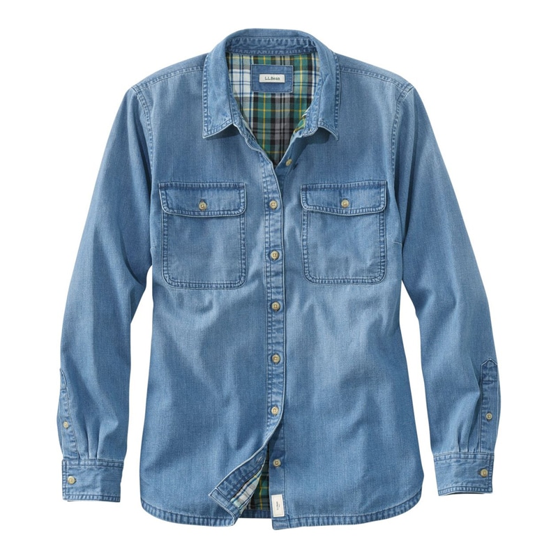 米国フィット・レギュラー エル・エル・ビーン・ヘリテージ・ウォッシュ・デニム・シャツ、裏地付き