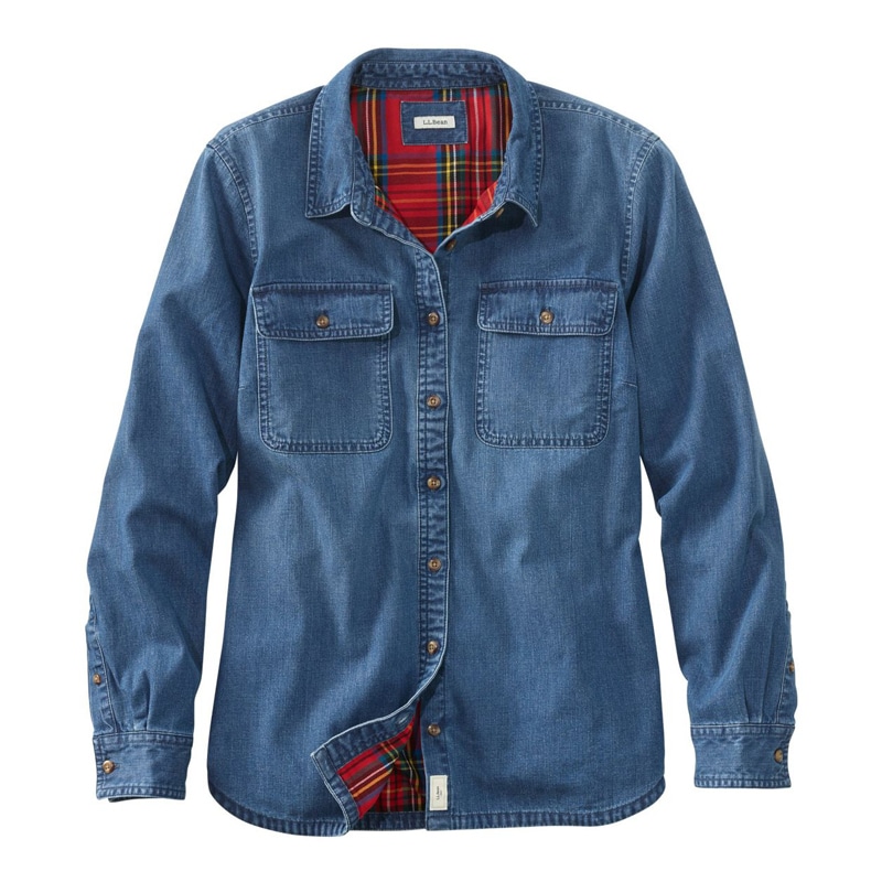 米国フィット・レギュラー エル・エル・ビーン・ヘリテージ・ウォッシュ・デニム・シャツ、裏地付き