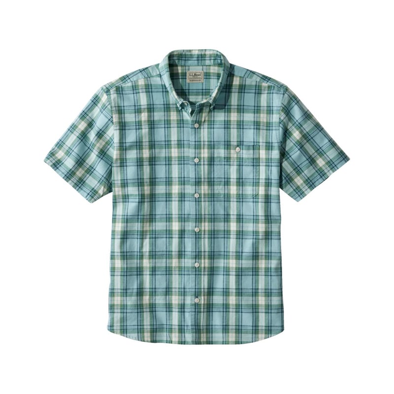 ジャパン・フィット コンフォート・ストレッチ・シャンブレー・シャツ、トラディショナル・フィット 半袖 プラッド