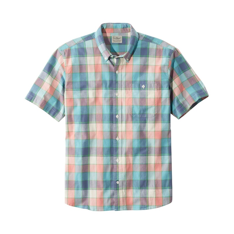 ジャパン・フィット コンフォート・ストレッチ・シャンブレー・シャツ、トラディショナル・フィット 半袖 プラッド