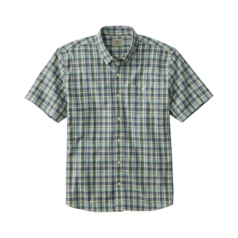 ジャパン・フィット コンフォート・ストレッチ・シャンブレー・シャツ、トラディショナル・フィット 半袖 プラッド