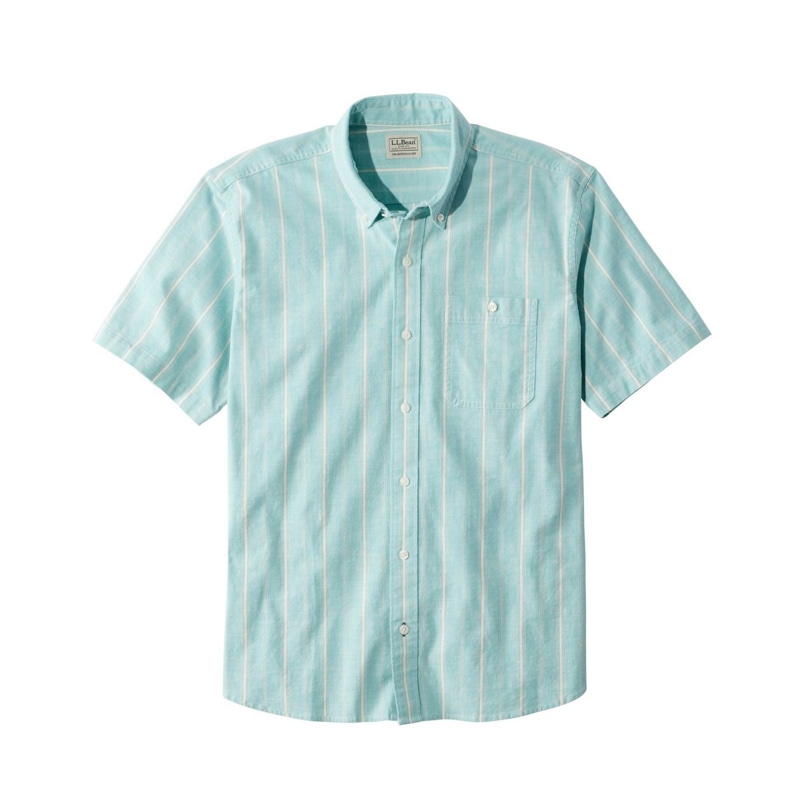 ジャパン・フィット コンフォート・ストレッチ・シャンブレー・シャツ、トラディショナル・フィット 半袖 ストライプ