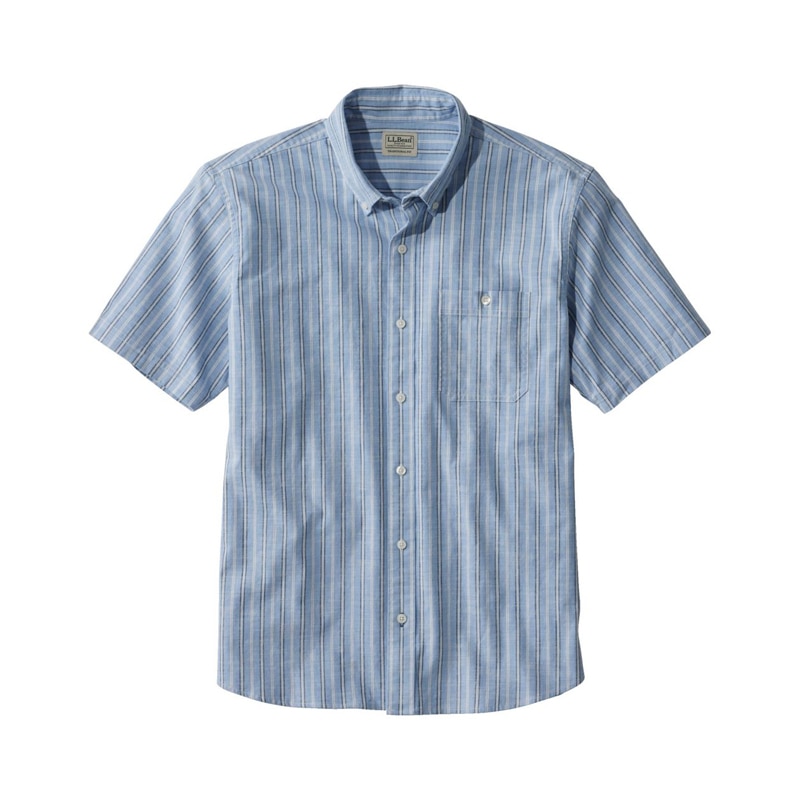 ジャパン・フィット コンフォート・ストレッチ・シャンブレー・シャツ、トラディショナル・フィット 半袖 ストライプ