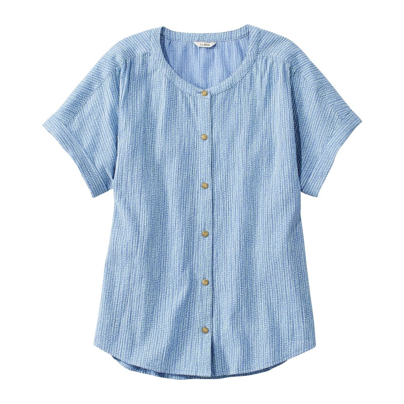 ジャパン・フィット ソフト・コットン・クリンクル・シャツ、半袖 プリント