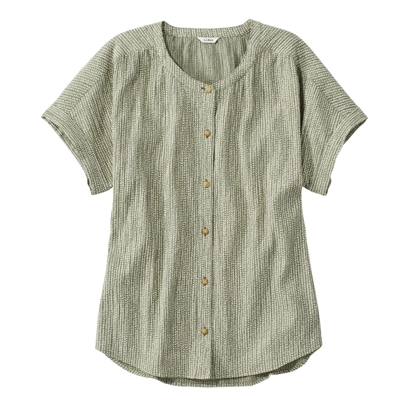 ジャパン・フィット ソフト・コットン・クリンクル・シャツ、半袖 プリント