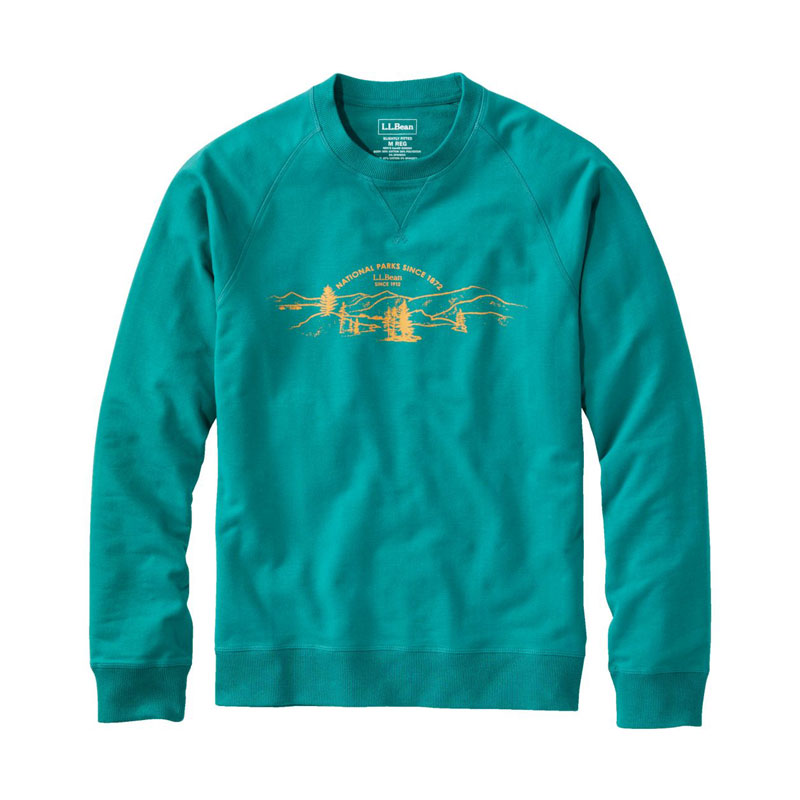 米国フィット・レギュラー エル・エル・ビーン・コンフォート・キャンプ・スウェットシャツ、クルーネック グラフィック