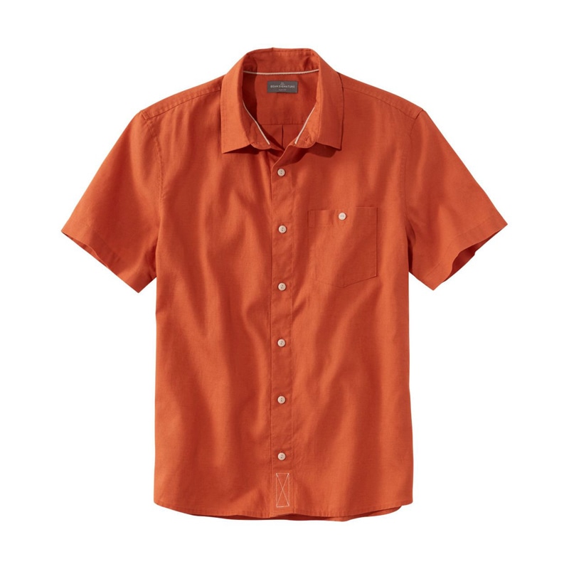 米国フィット・レギュラー シグネチャー・サマー・コットン・ブレンド・シャツ、スリムフィット 半袖