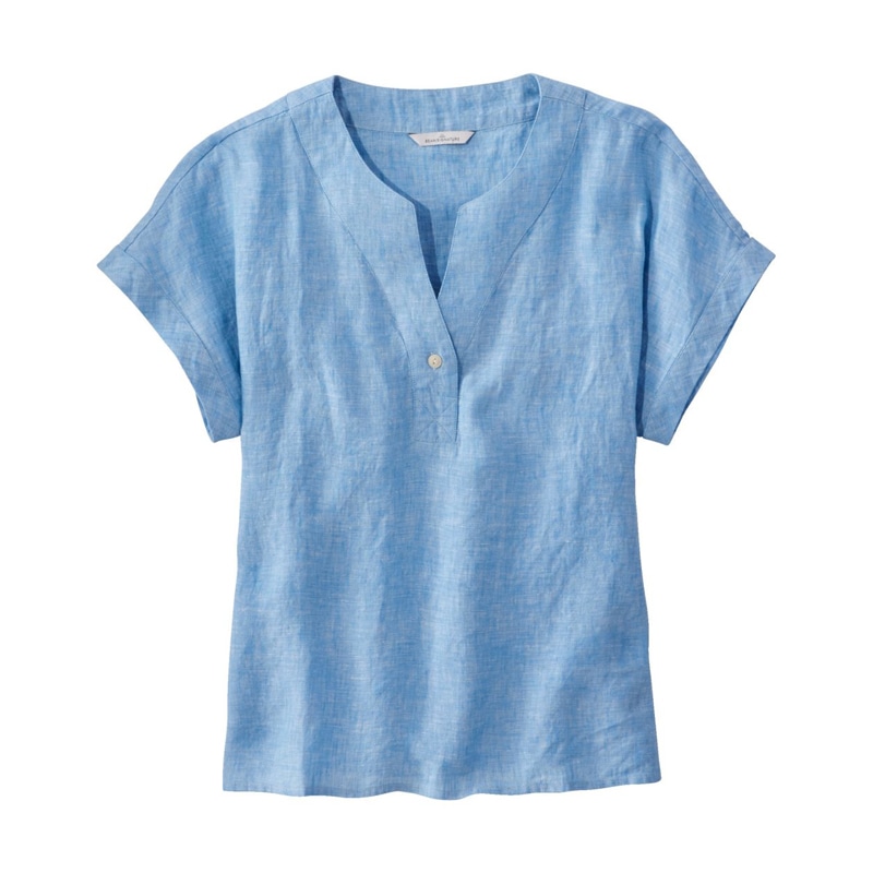 米国フィット・レギュラー シグネチャー・リネン・スプリットネック・シャツ、半袖