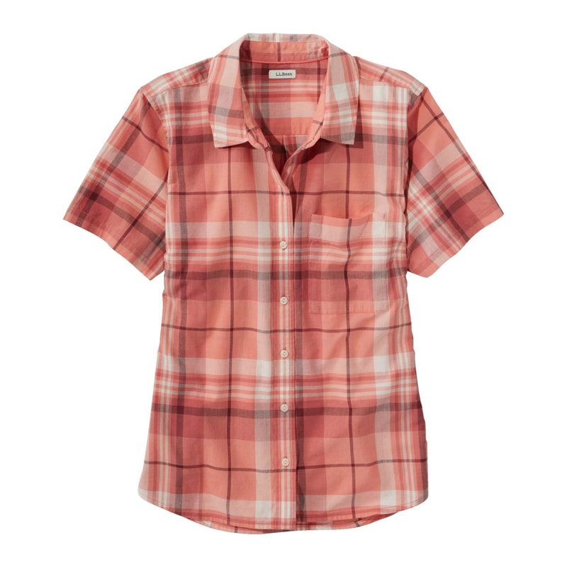 米国フィット・レギュラー オーガニック・クラシック・コットン・シャツ、半袖 プラッド