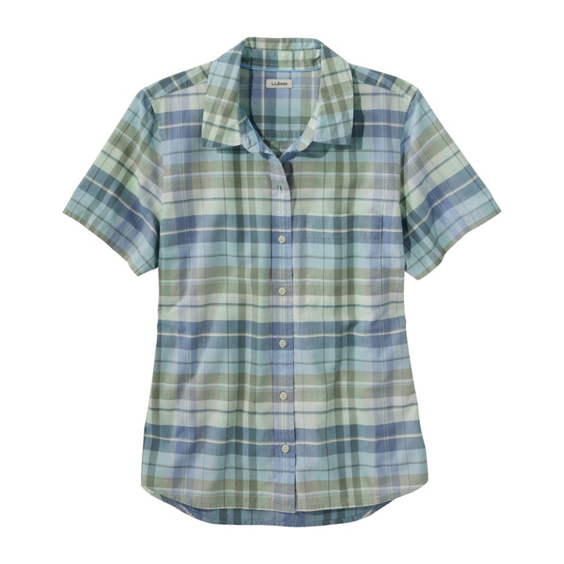 米国フィット・レギュラー オーガニック・クラシック・コットン・シャツ、半袖 プラッド