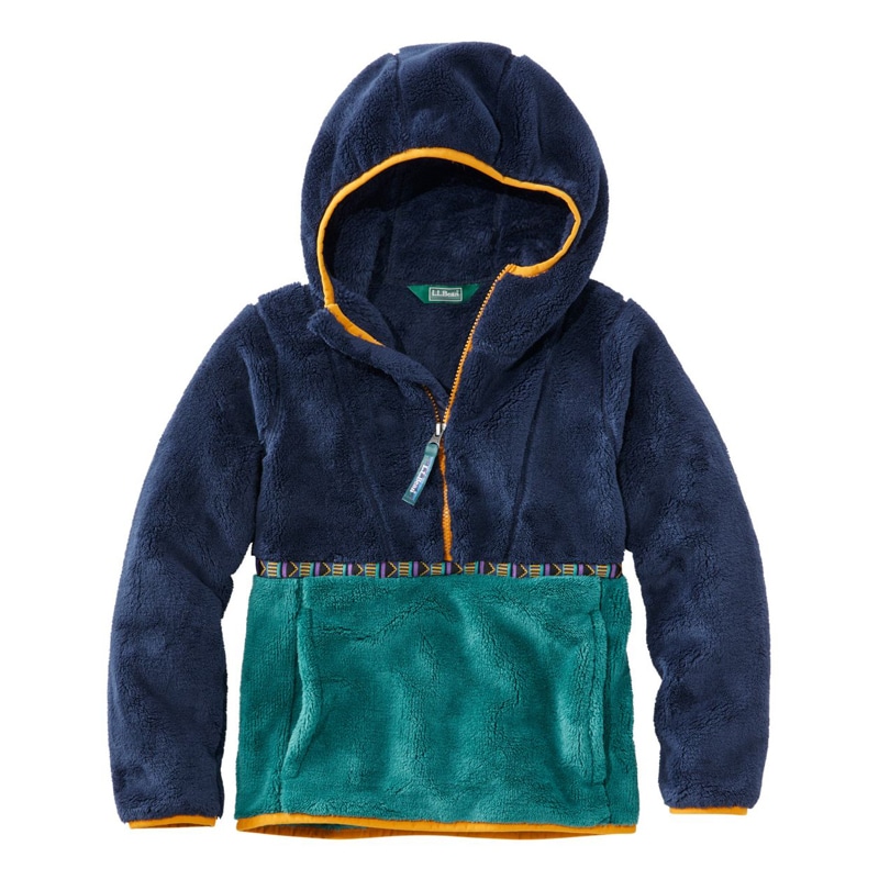 ビックキッズ・エル・エル・ビーン・ハイパイル・フリース・フード・プルオーバー、カラーブロック