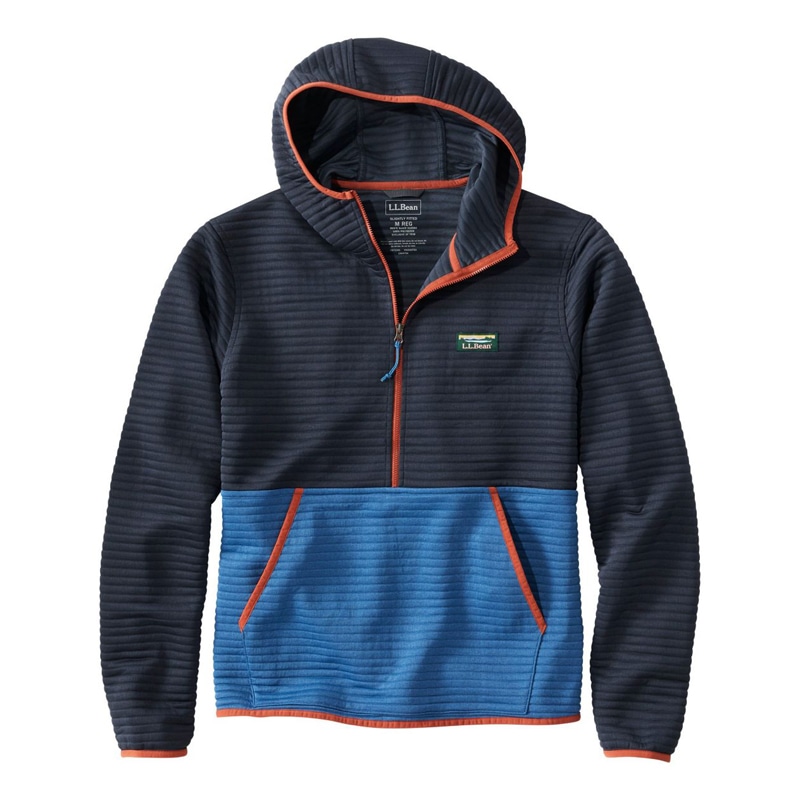 米国フィット・レギュラー エアーライト・ニット・ハーフジップ・フーディ、カラーブロック