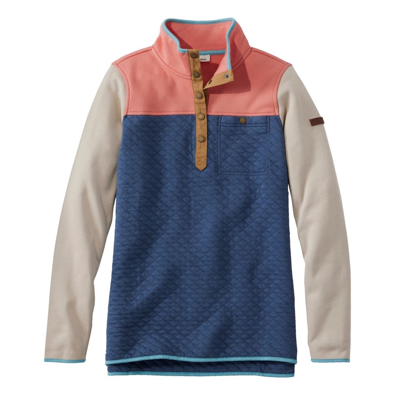 米国フィット・プチ キルト・スウェットシャツ、モックネック・チュニック、カラーブロック