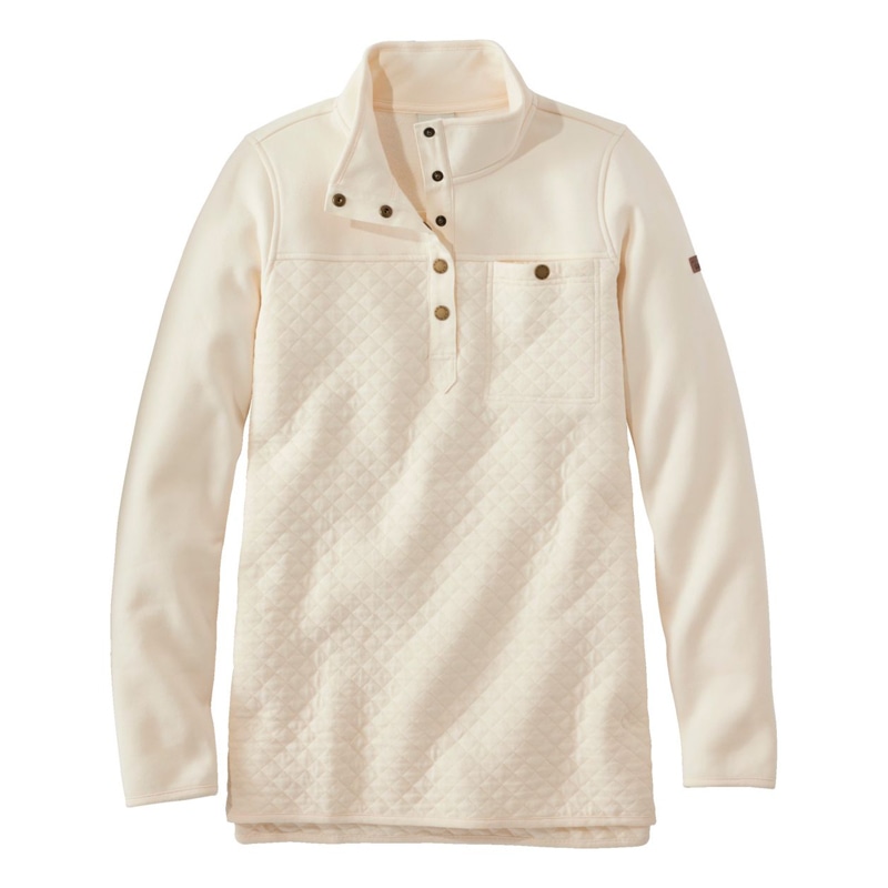 米国フィット・プチ キルト・スウェットシャツ、モックネック・チュニック