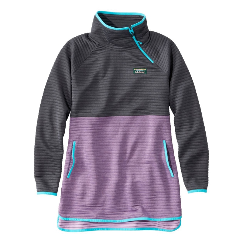 米国フィット・レギュラー エアーライト・ニット・アシンメトリック・クォータージップ・チュニック、カラーブロック